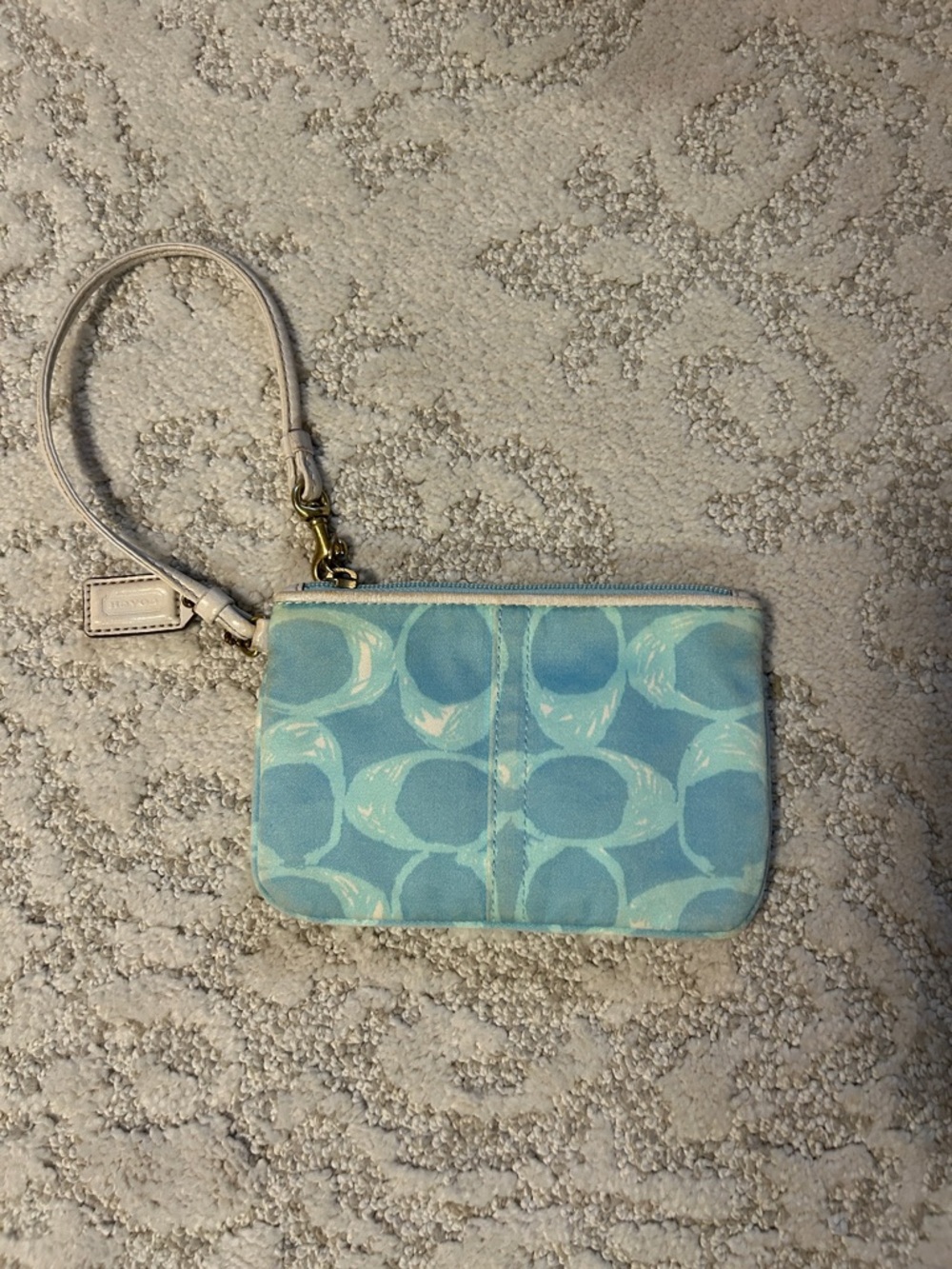 Coach Light Blue Signature Wristlet Pouch